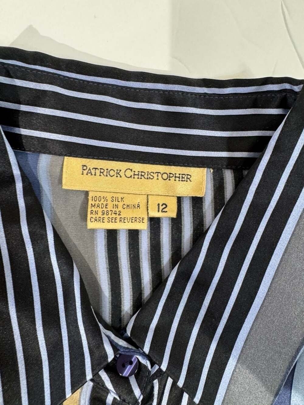 Patrick Christopher 100% Silk Striped Button Down Shirt Size 12 - Picture 7 of 12